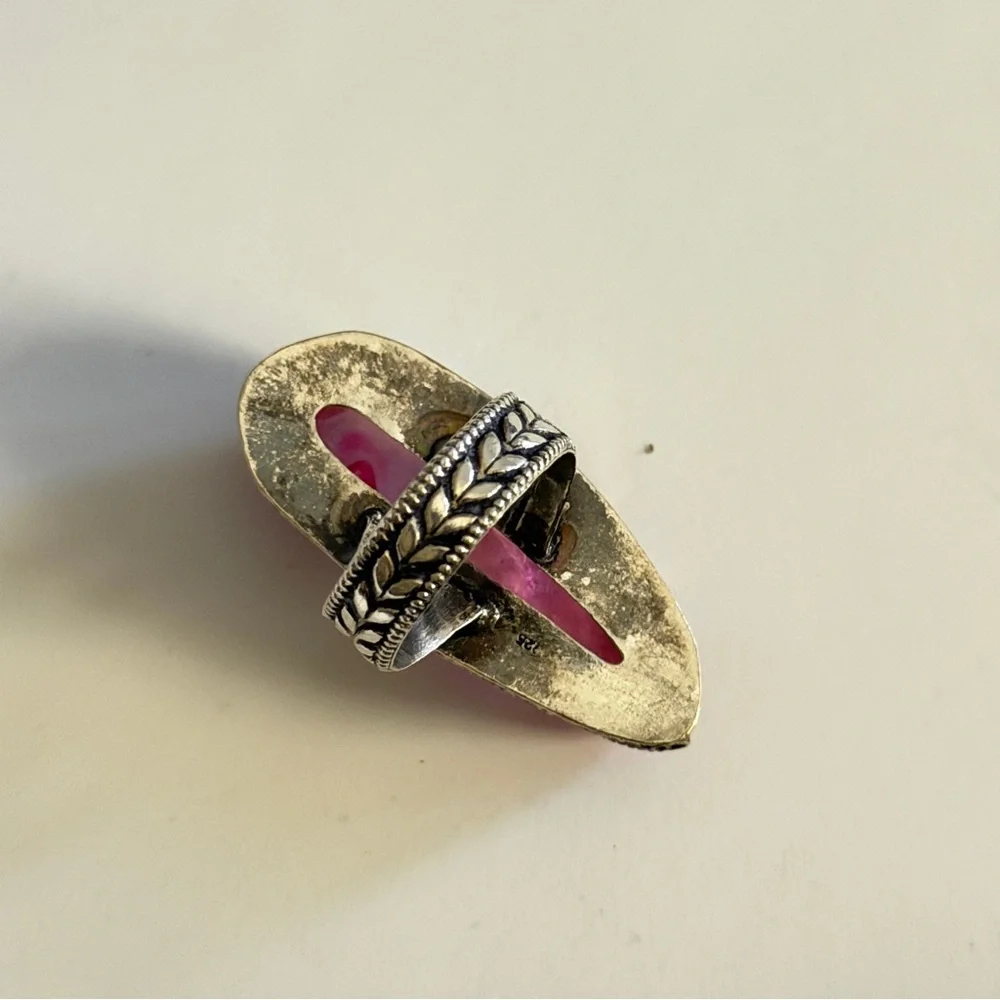 New Artesian Angel Aura Quartz Statement Ring 925 Sterling Silver (Stamped)
